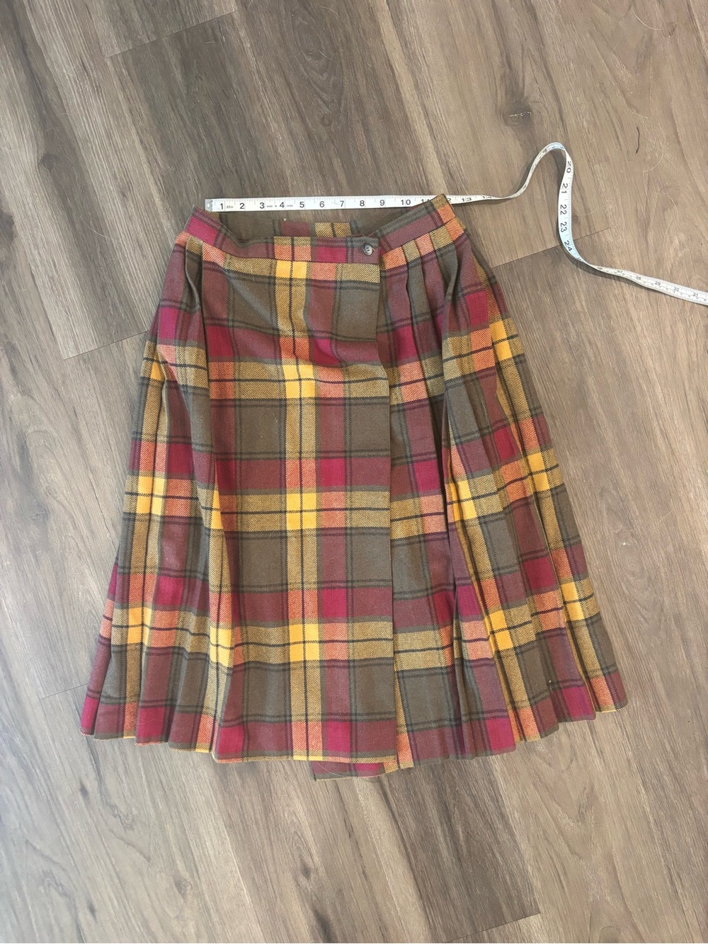 Liz Claiborne Plaid Midi Skirt in Burgundy, Mustard & Brown